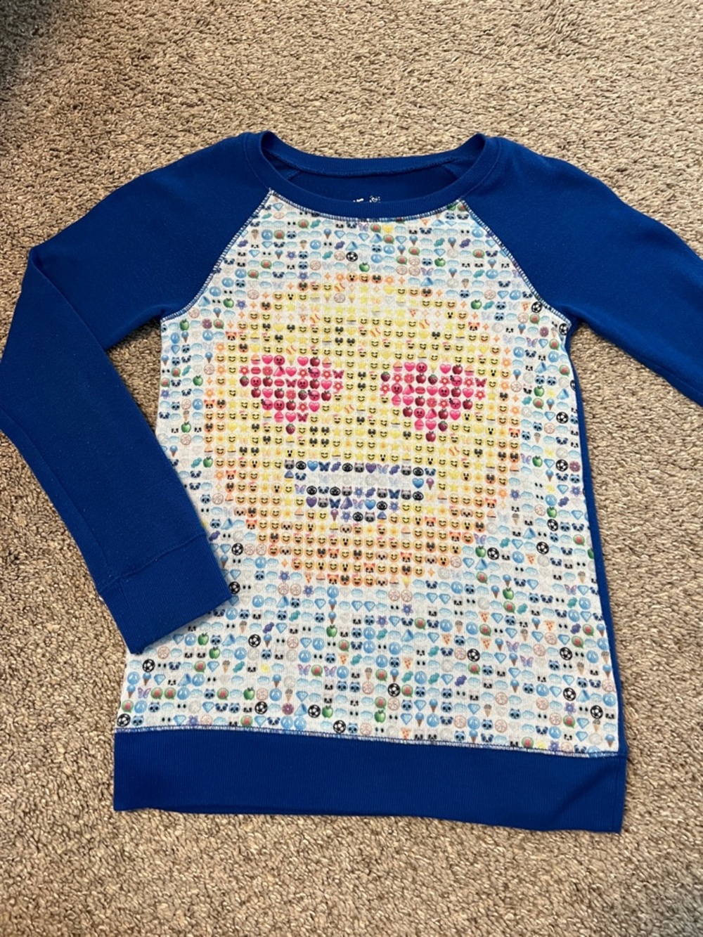 Justice Blue Raglan Pullover with Heart-Eyes Emoji Front